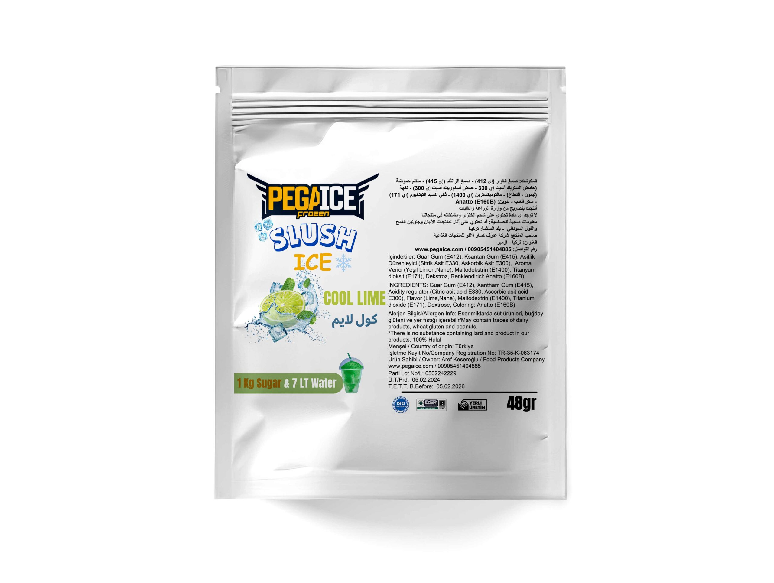 Preparation of Ice Slush Cool Lime Powder / Snow Slush Powder: 7 Liters of water, 1 Kg of sugar and 48gr Ice Slush Beverage powder package are mixed